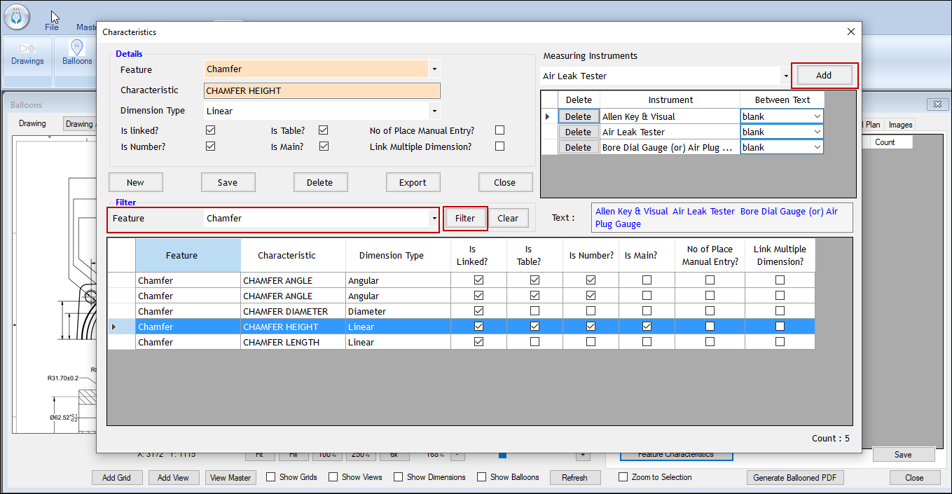 Add Measuring Instrument to Characteristics in Quality Report
    Software