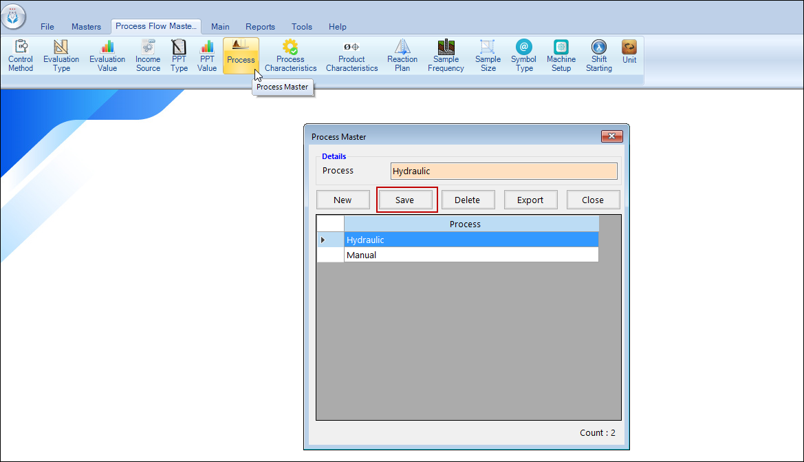  Process entry in Ballooning software